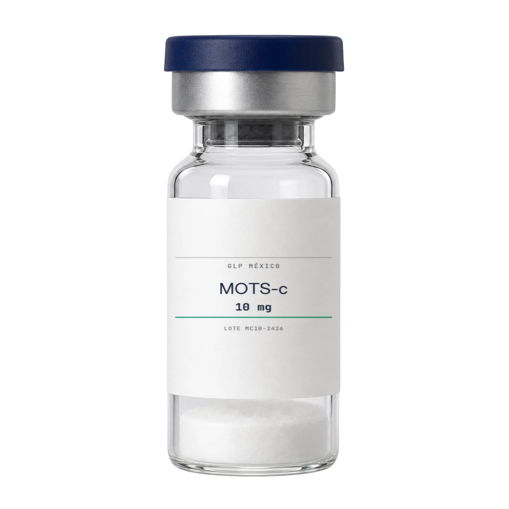 Vial de MOTS-c liofilizada para investigación in vitro